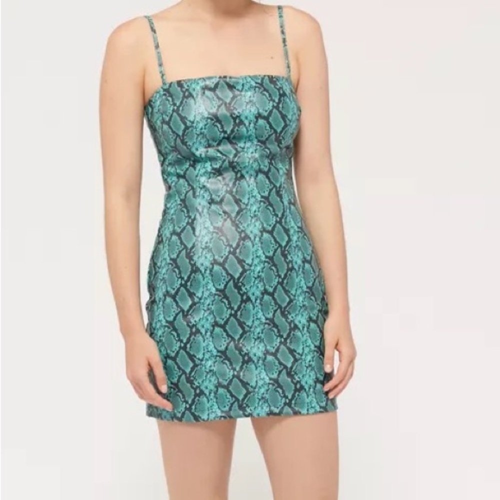 Tiger Mist Faux Snakeskin Mini Dress - Teal, Spaghetti Straps